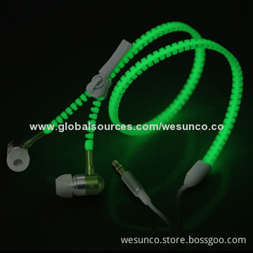 Colorful Zipper Earphone with Mic or Volume Control or Without, Made of Metal